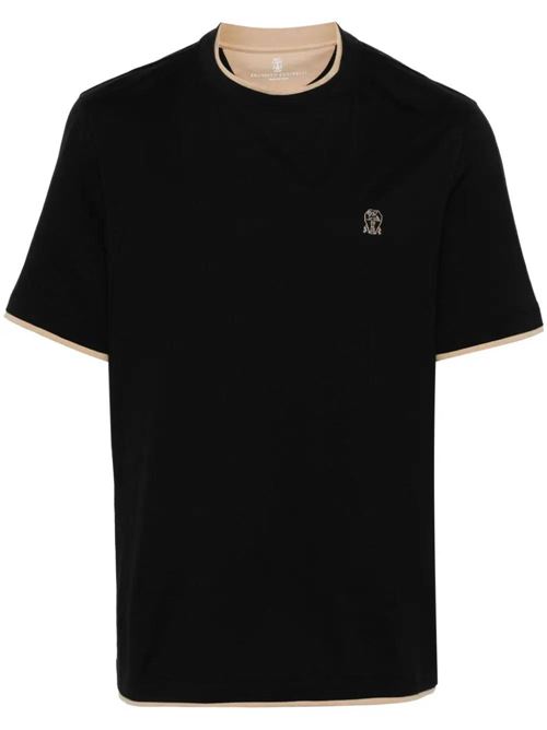 Black cotton embroidered logo t-shirt Brunello Cucinelli | M0B137427GCBC71